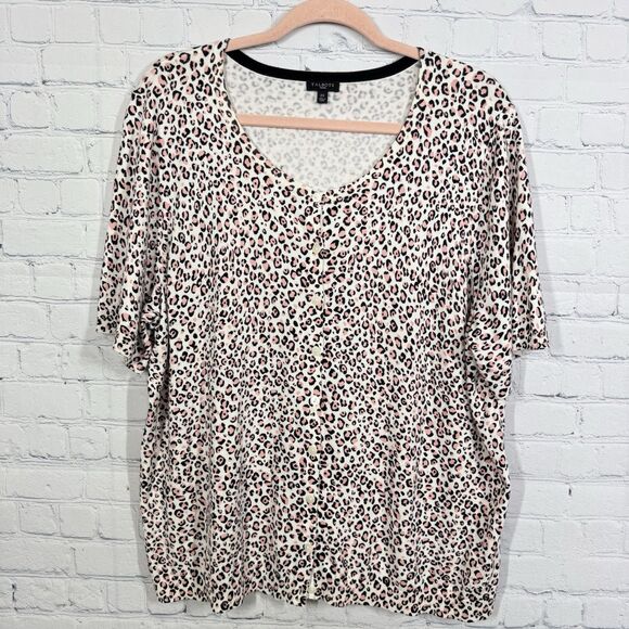 Talbots Blouse Women Plus Size 2X Animal Print Black Pink Front Button Casual - Picture 1 of 9
